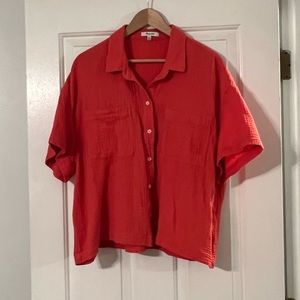 Madewell Lightspun Beach Gauzy Cotton button down shirt, Orange, Size XXL